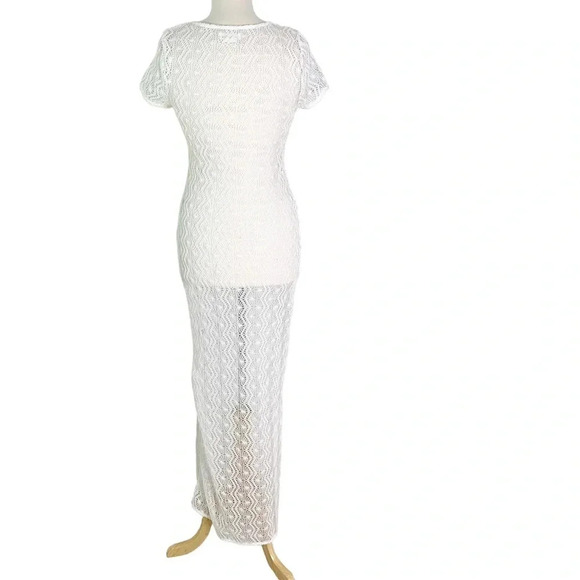 Lovers + Friends Crochet Short Sleeve Maci Cover Up Dress White Size M - Picture 2 of 11